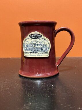 Deneen Pottery Red Burgundy Coffee Mug Cup The Lady Macdonald Country Inn Canada